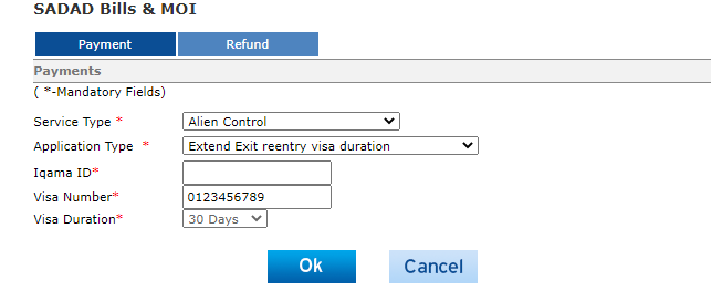 extend exit re entry visa pay fees online